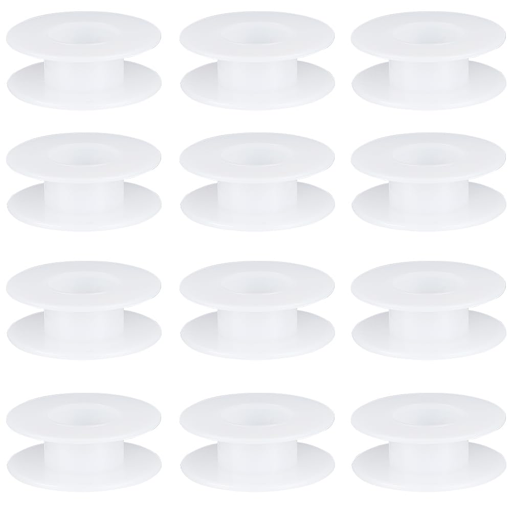 SUNNYCLUE 15Pcs 5.5cm Wire Weaving Bobbin Plastic Ribbon Spool Bulk Large Diameter Empty Thread Rope Chain Roll Crochet Cords Organizer Lace Line White Spools for Embroidery Thread Yarn Making DIY