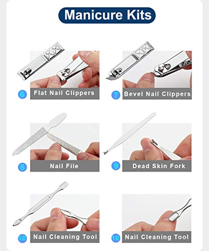Manicure Kit Manicure Pedicure Set 18PCS Nail Toenail Clippers for Women or Men Stainless Steel Professional Grooming Kit Tools with Blue Leather Travel Case