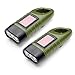 MECO 2 Pack Hand Crank & Solar Flashlight, Rechargeable Emergency LED Torch Carabiner Dynamo with Quick Snap Clip for Camping Outdoor Climbing Hiking, Army Green