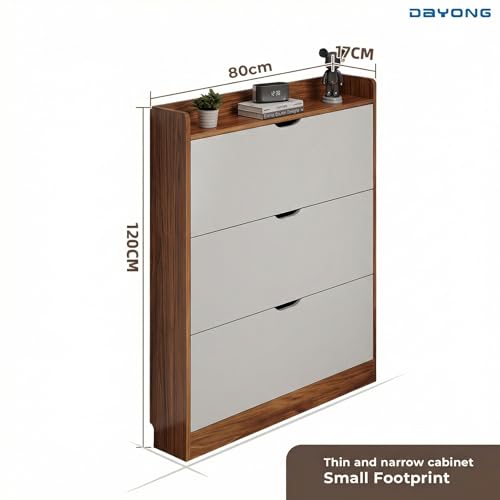 DAYONG Shoe Storage Cabinet, Wood Shoe Storage Organizer with 3 Flip Drawers, Slim Hidden Organizer for Entryway, Narrow Shoe Cabinet for Small Space Hallway Living Room Dorm. (COLOUR1)