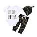 Cute 3pcs Newborn Baby Boys Letter Print Romper+Camouflage Pants+Hat Outfits Set