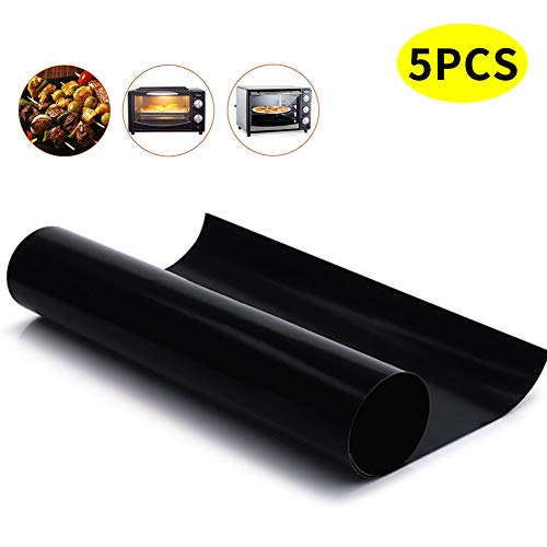 OSOPOLA BBQ Grill Mats - Non Stick Reusable Durable Heat Resistant - Grilling Meat/Veggies/ Seafood/Eggs - Used on Charcoal Grill/Gas Grill/Electric Grill(16" x 13") 5 Pcs (Black)