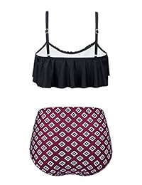 Trajes de baño de dos piezas con volantes vintage de dama Aixy Trajes de baño de cintura alta