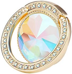 Glitter Bling Bling Phone Ring Holder,Sparkle Phone Ring Artificial Diamond Kickstand,Rhinestone Cell Phone Finger Ring Grip for Girls Women for Almost All Phones,Pad(Gold)