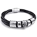 KONOV Mens Leather Stainless Steel Bracelet, Gothic Skull Charms Bangle, Black Silver, 8