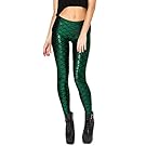 Pink Queen Womens Mermaid Fish Scales Leggings Stretchy Tights Skinny Pants L Green