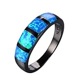RongXing Jewelry Simple New Aquamarine Blue opal Ring,14KT Black Gold Engagement Rings