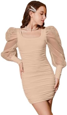 square neck ruched sequin mesh bodycon dress black sequin bodycon dress long sleeve Square Neck Mesh Bodycon Mini Dress  Long Sleeve Ruched Wedding Guest P  Divahotcouture