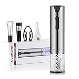 REDMOND Electric Wine Opener, 4-in-1 Rechargeable Automatic Corkscrew Wine Bottle Opener Set with Foil Cutter, Vacuum Stopper and Wine Aerator Pourer & USB Charging Cable, Stainless Steel, WO005