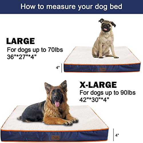 Tail Stories Large Dog Beds for Large Dogsup to 70lbs, Orthopedic Dog Beds Waterproof Mattress with Removable Washable Cover-4 Inch Thick Egg Crate Foam Dog Bed with Non-Slip Bottom, Navy