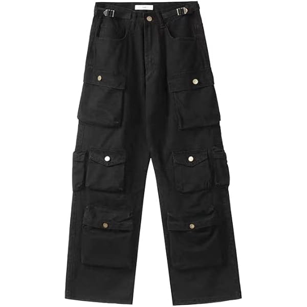 Mens Cargo Pants Multi-Pocket Overalls Casual Women Baggy Trousers