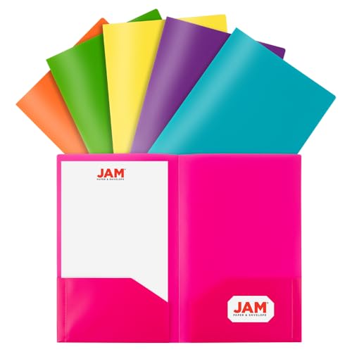 JAM PAPER A4 Plastic 2 Pocket School POP Folders - Assorted Fashion Colors - 6/Pack