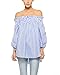 ZANZEA Womens Off Shoulder Summer Blouse Tunic Tops 3/4 Long Sleeve Tie Knot Ladies T-Shirts 01-Blue Stripe Small