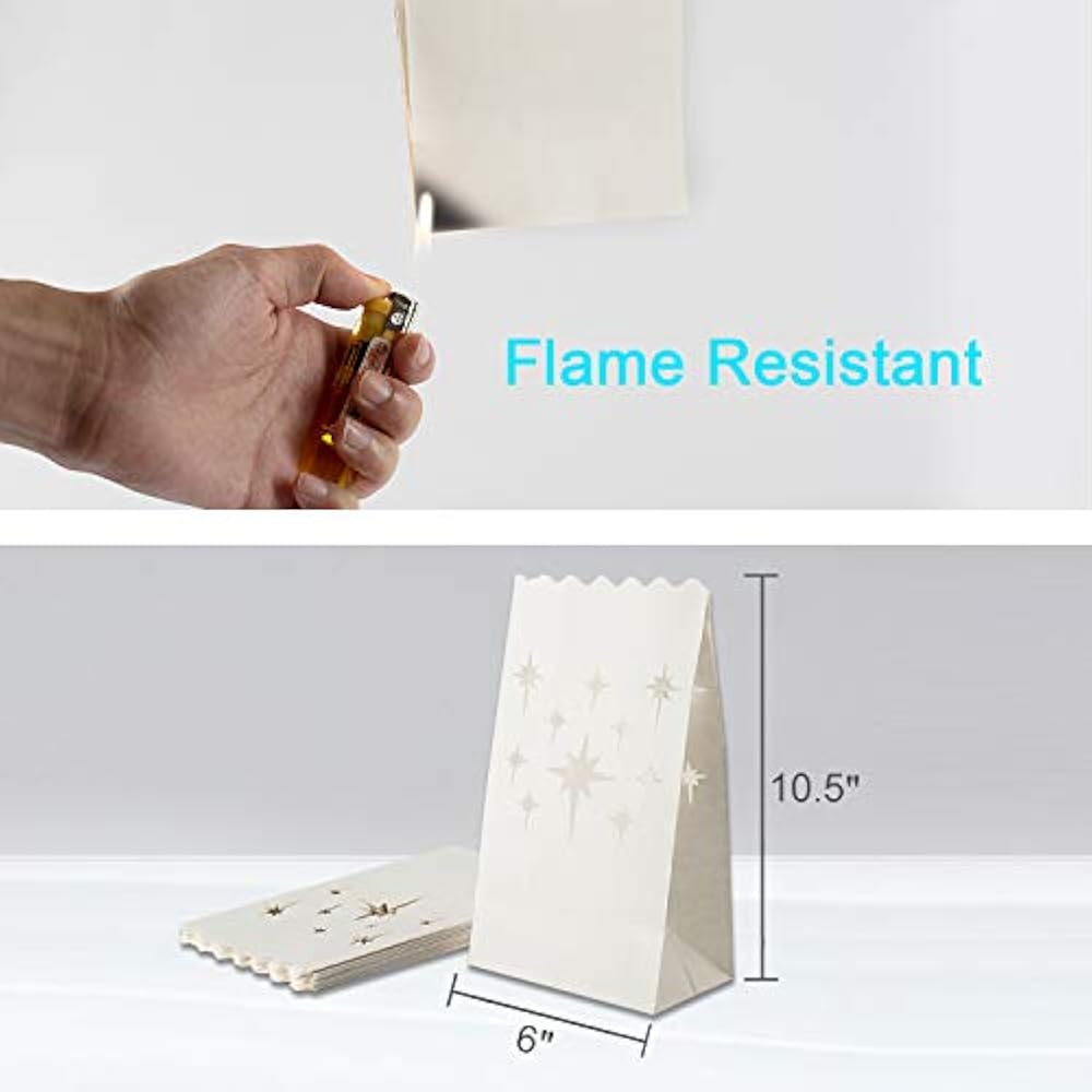50 PCS White Luminary Bags, Flame Resistant Candle Stars Design Luminaries For eBay