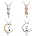 ISAACSONG.DESIGN Sterling Silver Rose Gold Cat Moon Charms Pendant Necklace for Women