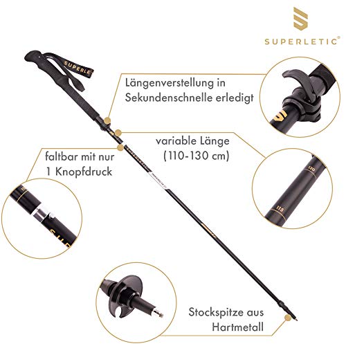 SUPERLETIC® Trekkingstokken, wandelstokken, opvouwbaar, gemakkelijk verstelbaar, ultralichte wandelstok voor dames en… - Image 3