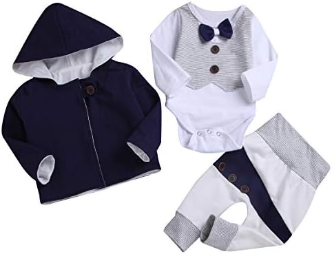 Newbron Infant Baby Boys'3 Piece Pant,Bodysuit,Coat Outfit Set