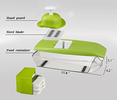 CACASO Mandoline Premium Vegetable Potato Slicer Grater Cutter for Tomato Onion, Cucumber, Zucchini Pasta, Cheese, Julienne Veggie Peeler Chopper Kitchen, Green
