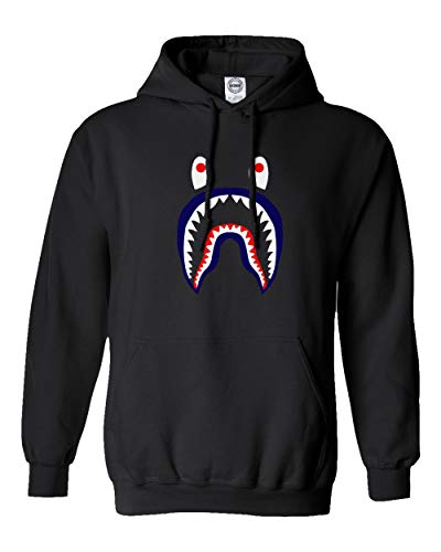 Qasimoff New Graphic Shirt Bape Shark Boys Girls Youth Hooded Sweatshirt (Black, Youth Large)