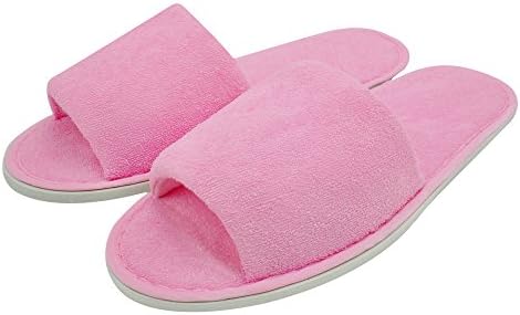 5 PAIR SET Pink Mesh Towellete Open Toe Guest Slippers Stylish Spa Party Salon Pedicure Travel Disposable Anti-slip Non-Slip Non-Skid Flat Sole Home Indoor House Commercial Use Matching Bedroom