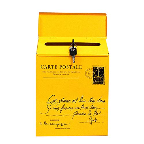 Jzenzero Suggestion Box Iron Lock Letter Box Vintage Wall Mount Mailbox Mail Postal Letter Newspaper Box Blue