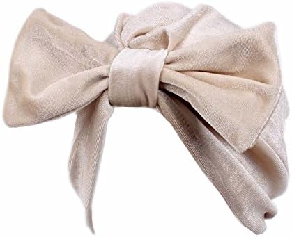 MOMEPE Women Velvet Bowknot Headcover Chemo Hat Turban Beanies Lady Cap Beige