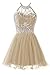 Musever Women's Halter Short Homecoming Dress Beading Tulle Prom Dress Red US 2