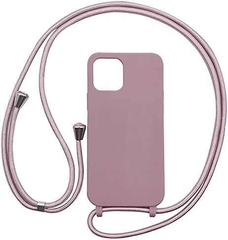 Cute&Chic iPhone 12 Mini Crossbody Phone Case with Adjustable Lanyard Strap - Sand Pink, Soft Silicone Shockproof Cover
