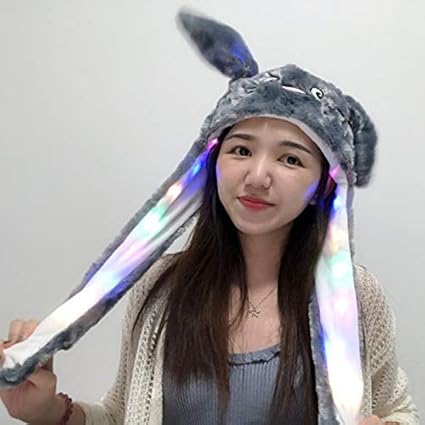 Thboxes Girl Women Cute Funny Cartoon Hat with Moving Ears for Summer Chinchilla (Gray) 60cm Luminous Type