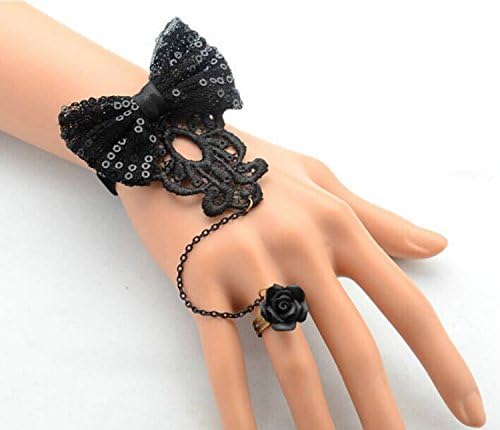 Safeinu 1pcs Handmade Retro Black Lace Vampire Slave Bracelet With Bowknot And Black Resin Gothic Style