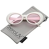 zeroUV - White Bold Retro Oval Mod Thick Frame Sunglasses Clout Goggles with Round Colored Lens 51mm (White/Light Pin)