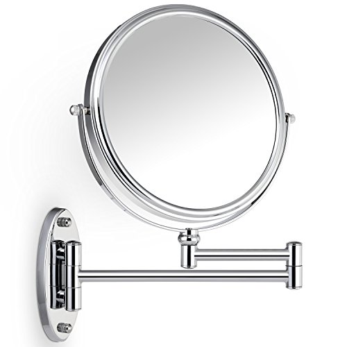 Miusco 10X Magnifying Two Sided Vanity Makeup Mirror, 8 inch, Wall Mount, Round, Chrome
