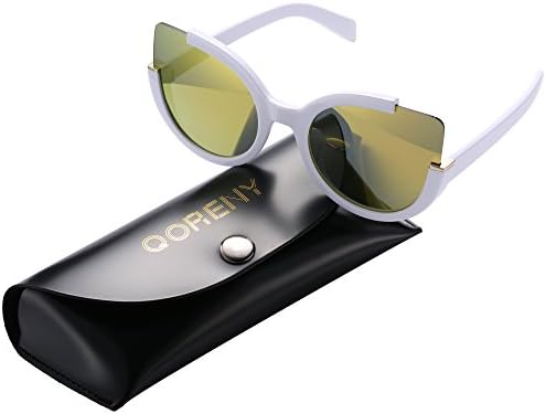 Womens Fashion Oversized Round Square Plastic Vintage Cut-Out Flash Mirror Lens Cat Eye Sunglasses (white, as pictures)