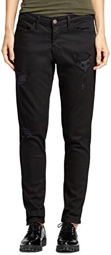 Vervet by Flying Monkey Women's Mid Rise Destructed Boyfriend Jean (29, Black)