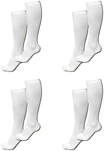 4 Pairs TASOM Compression Socks Over the Calf Below Knee Sock Stockings For Men Woman Foot Feet Ankle Heel Pain Ache Swelling Relief - 4 Pairs White LG/XL