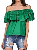 Relipop Women's Sexy Short Sleeve Shirt Strapless Blouses Off Shoulder Tops (X-Large, Green)
