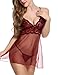 Avidlove Women Lingerie Lace Babydoll V Neck Sexy Sleepwear Strap Chemise(Valentines Red,XL)