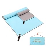 Set of 2 Fazitrip Microfiber Blue and Grey Quick Dry Towel For Gym, Travel, Camp, Beach, Backpacking, Sports, Outdoor Swim-Fast Dry Absorbent Antimicrobial Compact Lightweight Towel For Men Women