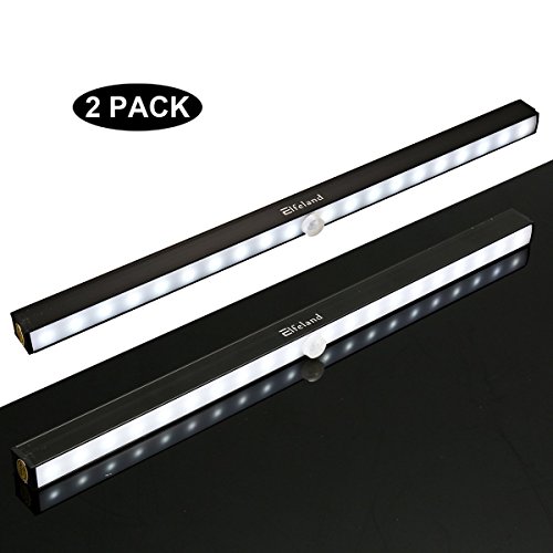 LED Closet Light, Elfeland 20LED Under Cabinet lights, Auto On/Off Cupboard Light Bar, Motion Sensor Wireless Wardrobe Light, Cordless Battery Operated Step Light Bar for Pantry, Stair, 2 Pack