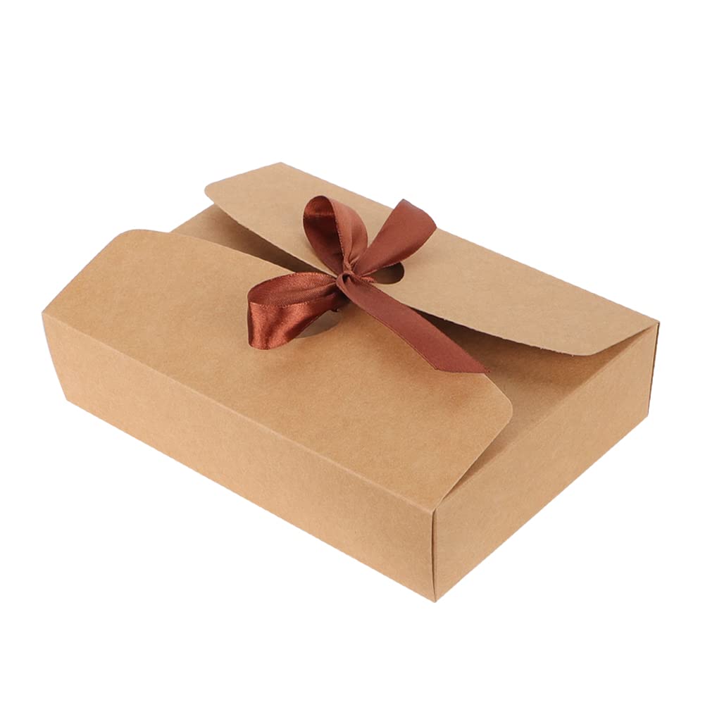 10Pack Paper Gift Box with Lid Ribbon Rectangle Flat-Packed Treat Box Case DIY Present Case Jewellery Cake Cookie Candy Storage Boxes for Christmas Thanksgiving Day Wedding Birthday20*14*5cm