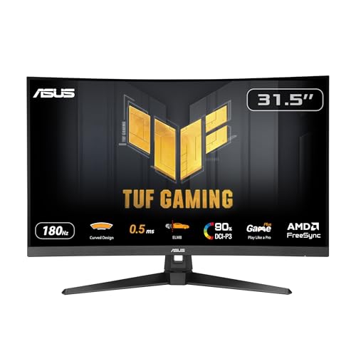 ASUS TUF Gaming VG32WQ3B 31,5 inch gaming monitor (QHD, gebogen, 180 Hz, ELMB, FreeSync, 1ms GTG (minimaal 0,5 ms), 90% DCI-P3, HDR, DisplayWidget Center)