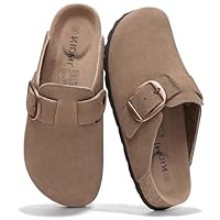 KIDMI Genuine Suede Clogs for Women Memory Foam Cork Footbed Potato Shoes Slip On Leather Mules with Big Buckle