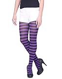 HDE Women's Striped Tights Full Length Sheer Microfiber Nylon Footed Stockings (Black and Purple)
