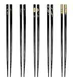 JapanBargain 3672, Bamboo Chopsticks Reusable Japanese Chinese Korean Wood Chop Sticks Hair Sticks 5 Pair Gift Set Dishwasher Safe, 9 inch, Black