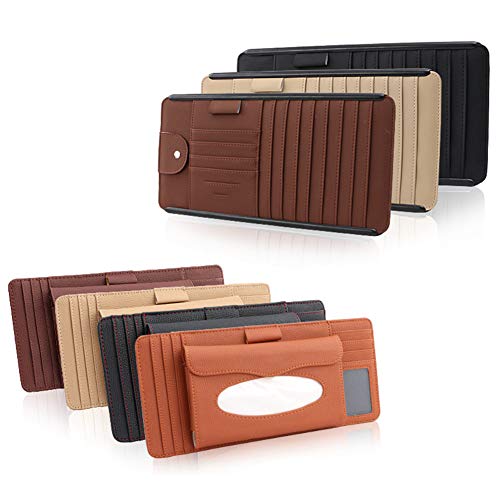 Yamalans Auto Car Sun Visor Faux Leather Card Pen DVD CD Glasses Holder Storage Bag Organizer Pouch Brown 31.5cm x 16.5cm