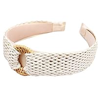 Danyerst Women Girls Bezel Solid Color Wide Hair Hoop, Vintage Straw Handmade Woven Headband, Hollow Out Braided Hair Accessories