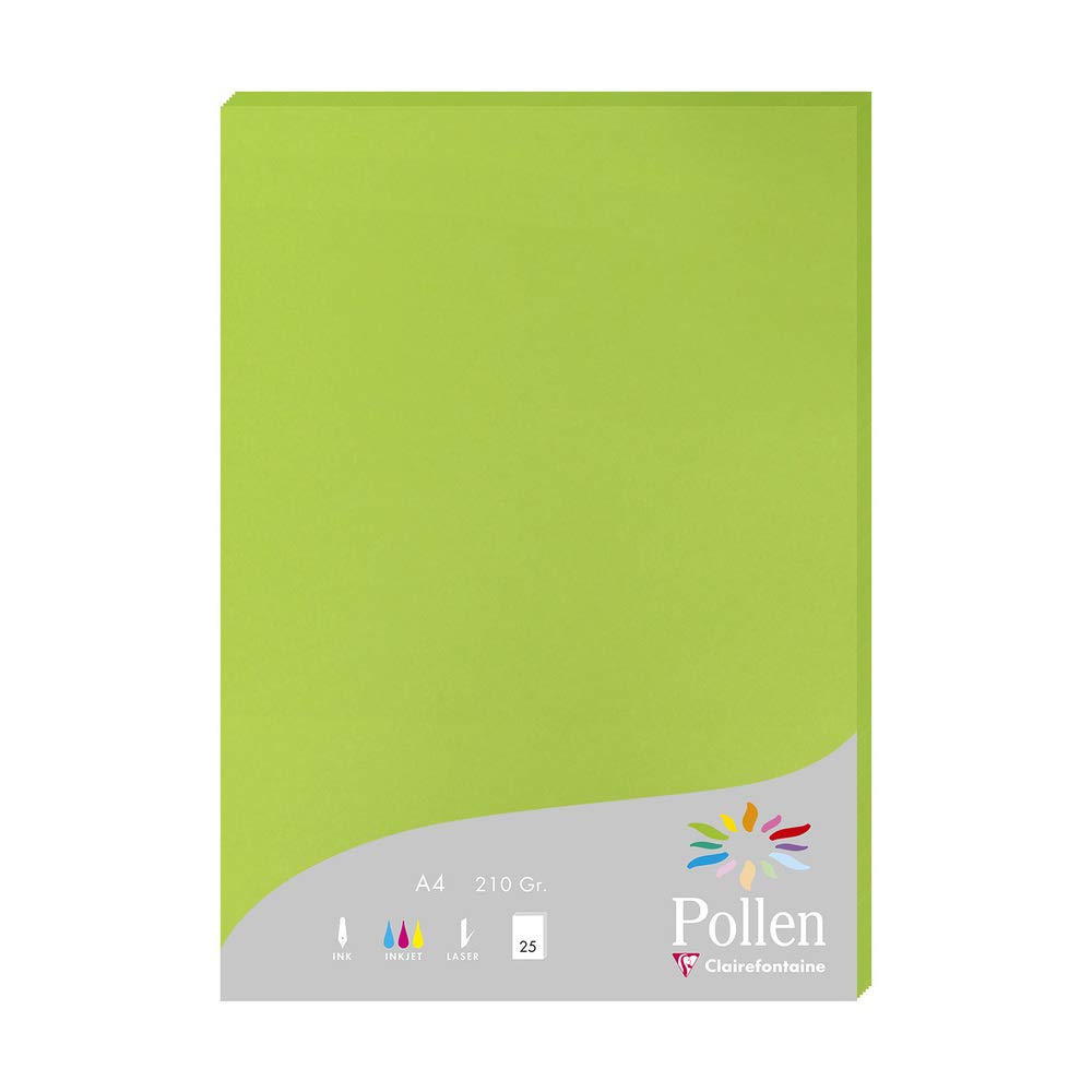 Clairefontaine 24215C Wallet of 25 Sheets Format A4 (21x29,7cm) 210gsm Intensive Green Invitation Paper Events Correspondence Pollen Range Premium Paper