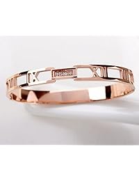 Baoliren - Pulsera para mujer, chapada en oro rosa, titanio, números romanos