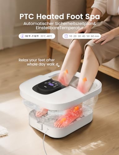 RIKE Foldable Foot Bath with PTC Quick Heating & Massage, Foldable Foot Massager with Precise LCD Temperature Control & Red Light, Wellness Gift for Seniors & Home Office