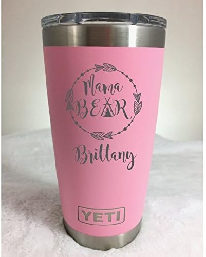 YETI Rambler Mama Bear Design Custom Engraved w/Name Design New DuraCoat COLORS: Limited Edition Pink; Seafoam Green; Tahoe Blue; Olive; Brick Red or Black